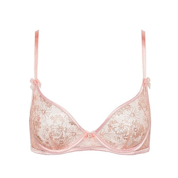 For Love And Lemons Delicate Floral Foil Bra Pink Shimmer Small-DD NEW - Picture 4 of 6